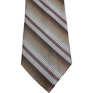 Joseph & Feiss Silk Tie Bronze Brown Silver Diagonal Striped Geometric Necktie